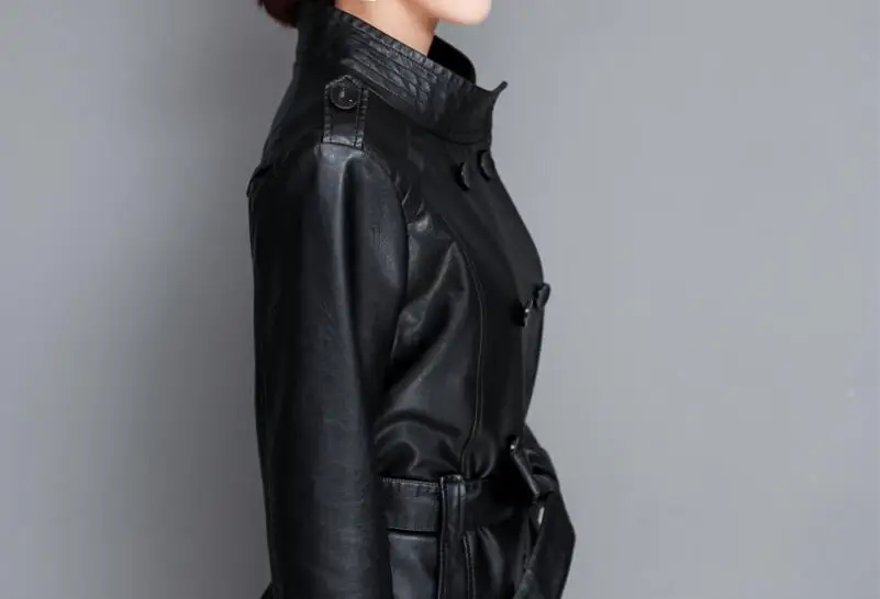Новая кожаная куртка большого размера 3XL, женская кожаная куртка, длинные тонкие женские кожаные куртки, осенние пальто, женская куртка