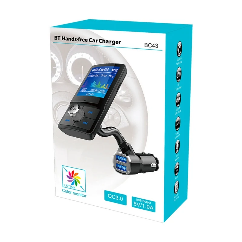 BC43 Bluetooth fm-передатчик авто FM модулятор ЖК-гарнитура автомобильный комплект MP3 плеер автомобильные аксессуары QC3.0 USB зарядное устройство