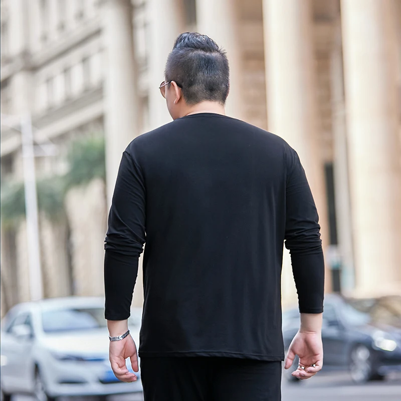Большие размеры 8XL 7XL 6XL 5XL Футболка мужская весна осень новая футболка с длинным рукавом для мужчин брендовая мягкая из чистого хлопка тонкая футболка