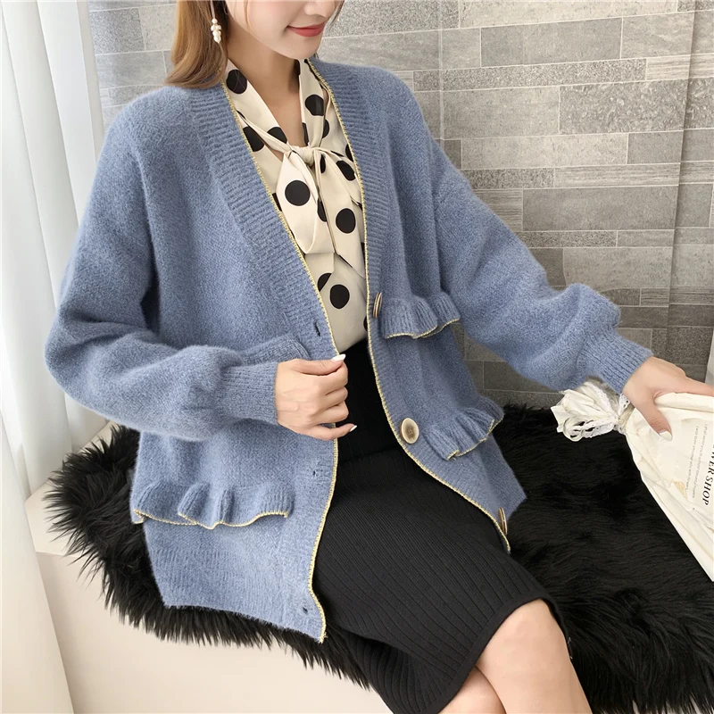 Распродажа, женские Свитера и кардиганы, Feminino Blusas De Inverno Feminina, новинка, 9458 чистый цвет, вязаный кардиган на 70 пуговицах - Цвет: see chart
