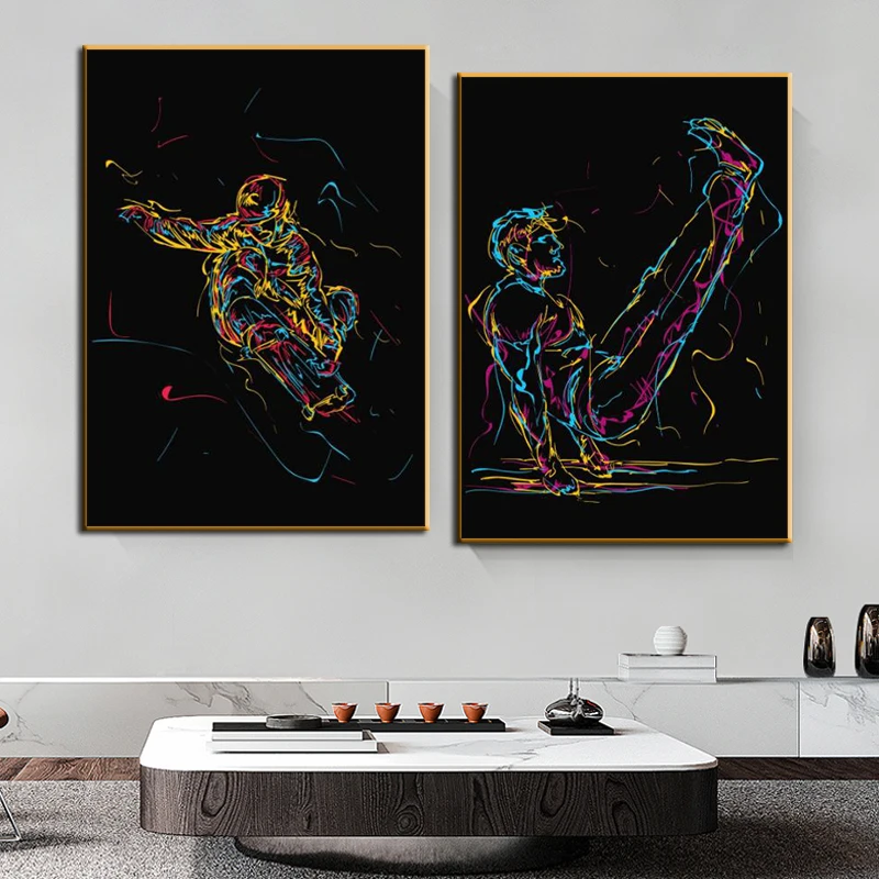 Abstract Art Sport Canvas Painting Modern Exercise Posters and Prints Line Figure Art Wall Art
