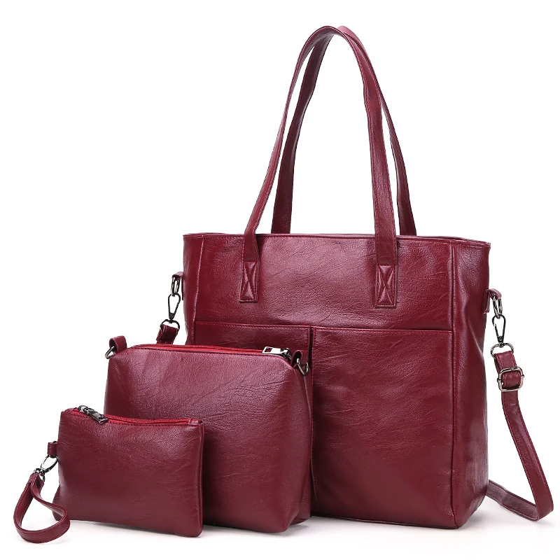 Kmuysl's new stylish retro solid color shoulder bag large capacity three-piece high-quality leather waterproof | Багаж и сумки
