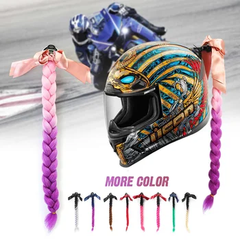 

22Inch 9 Colors Motorcycle Women Helmet Twist Braids Ponytail Gradient Ramp Hair Punk Free Style Biker Helmet Decoration