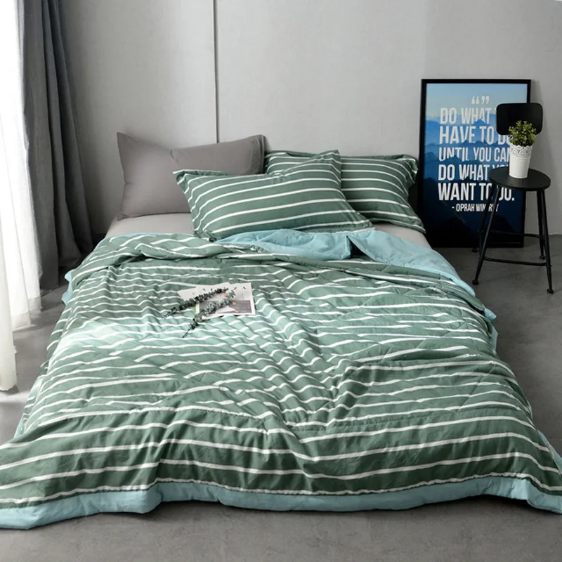 

INS Japanese Style Washing Cotton Summer Quilt Airable Cover Summer Blanket-Washing Simple Stripes Single Double Summer Thin Bla