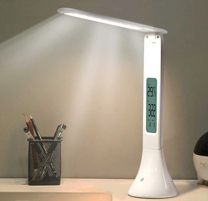 

LED Desk Lamp Foldable Dimmable Touch Table Lamp with Calendar Temperature Alarm Clock table Light Energy-saving LED night light