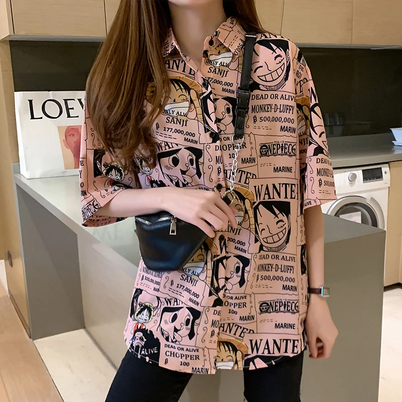 Print Luffy Japan Cartoon Women Shirts Blusas Roupa Women Summer Blouse Korean Short Sleeve Womens Tops and Blouses Female Tops