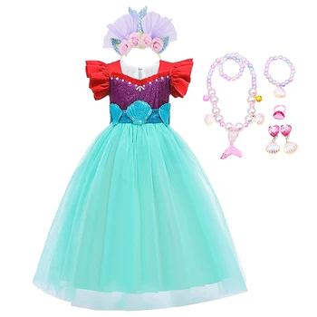 

New Kids mermaid dress Girls Princess Mermaid Costume Hair Hoop Set Children Halloween Cosplay Party Dress Up Outfit Clothes