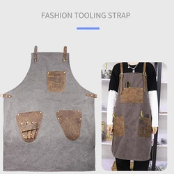 High Quality Leather Barber Apron Hairdresser Adjustable Work Clothes Unisex Vintage Salon Apron