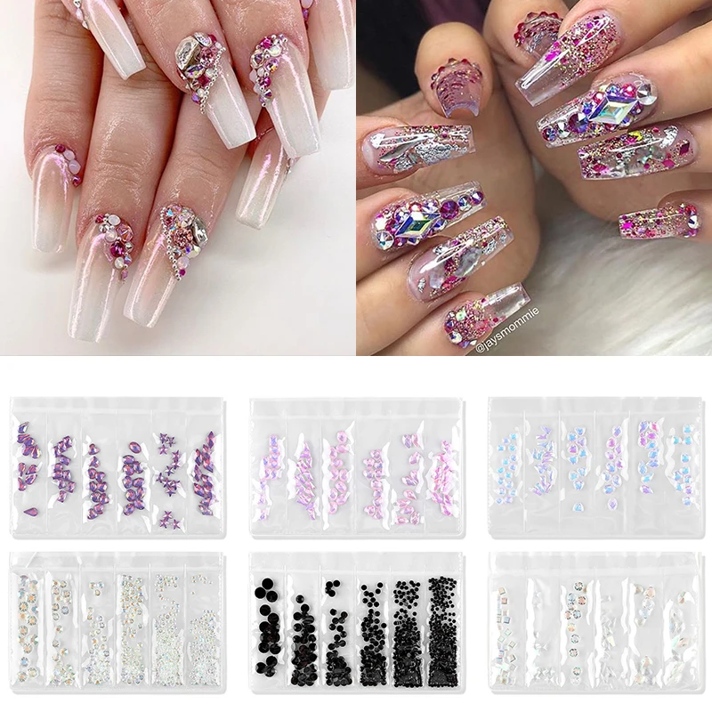 1 Bag 3D Nail Art Decorations Irregular Colorful Drills Nail Art Mixed AB Colors Rhinestones DIY Design Tool Nail Accessories