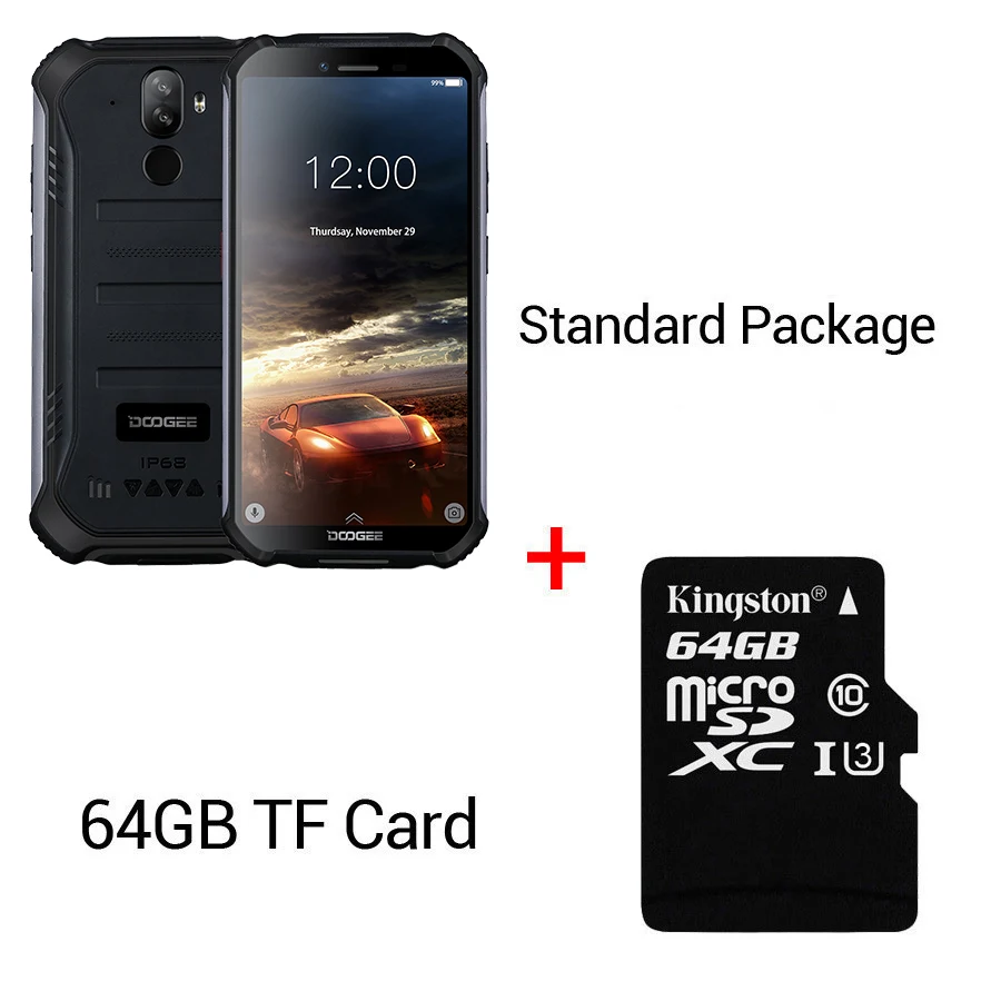 DOOGEE S40 Lite четырехъядерный 2 ГБ 16 ГБ Android 9,0 прочный телефон IP68 Мобильный телефон 5,5 дюймов дисплей 4650 мАч МП отпечаток пальца - Цвет: Black N 64GB Card