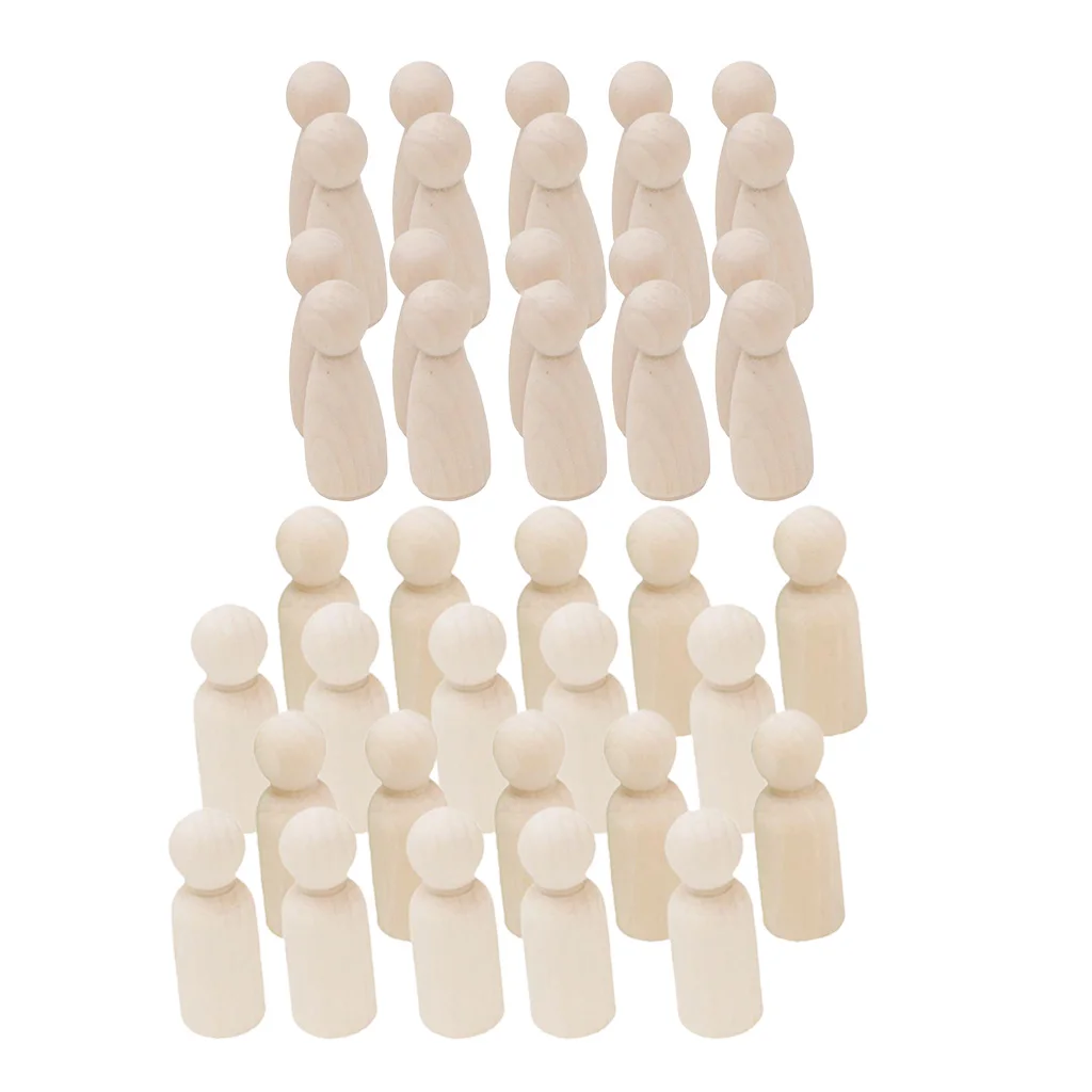 40pcs Wood Peg Dolls Natural Decorative Wooden Doll People For Family Activity Painting