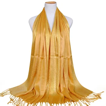 

Elegant Women New Shiny Solid Color Muslim Scarf Turban Long Shawl Ladies Tassel Hijab Pashmina Winter Warm Shawl Scarves#B