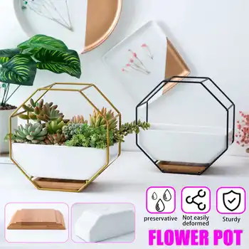 

Creative Pots Nordic Minimalist Geometry Gold Iron Shelf Succulent Desk Plant Pot Green Flower Pot Desktop Pot Flower Vase Decor