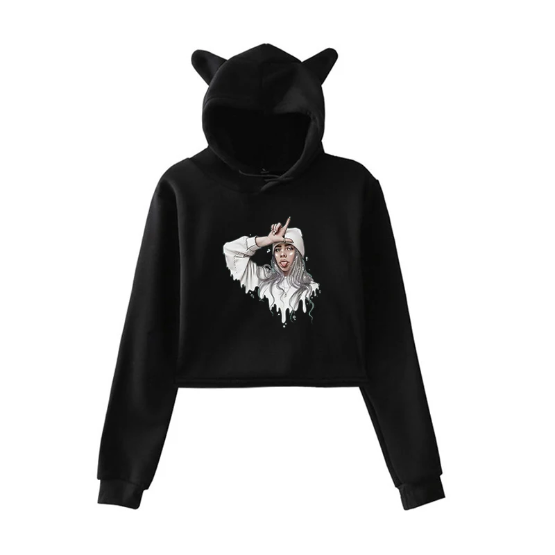 Kawaii Hoodie 19 Billie Eilish Модные женские толстовки короткий кошачий Топ женские летние толстовки с капюшоном сексуальные популярные Kpop Harajuku размера плюс повседневные - Цвет: Kawaii Hoodie 19