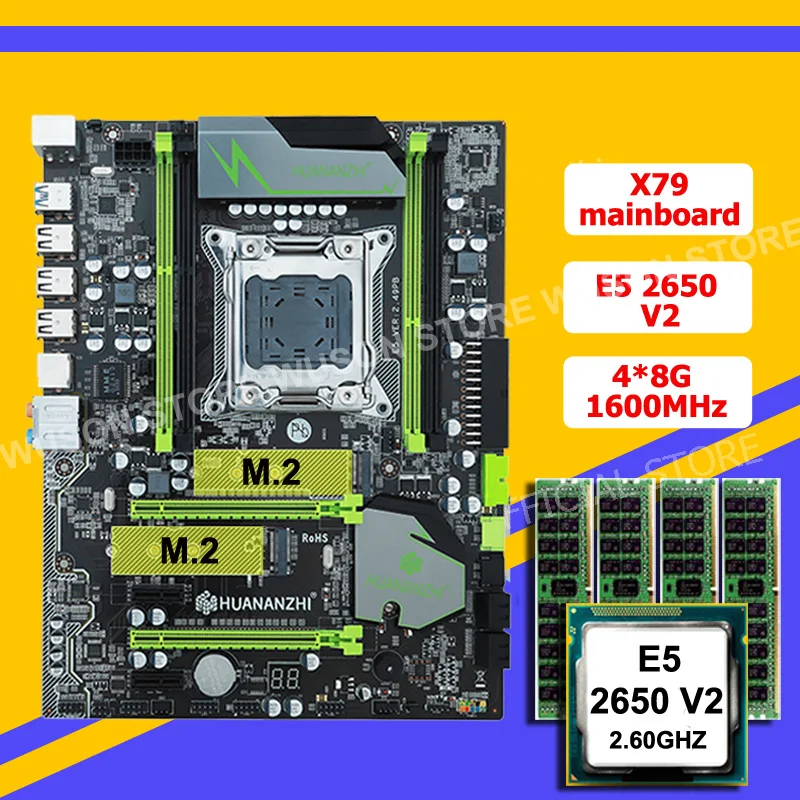 Комплект материнской платы HUANANZHI X79 Dual M.2 SSD слот ЦП Intel Xeon E5 2650 V2 большой бренд RAM 32