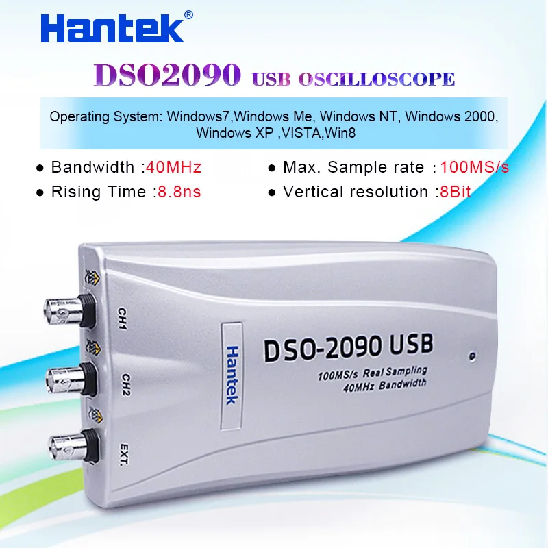Портативный цифровой осциллограф DSO2090 USB для ПК 100 мс/с 40 МГц 2 цифровых канала