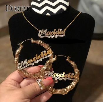 

DOREMI New Style Custom Necklaces Shape Custom Name Necklace Name Personalized Double Gold Plated Nameplate 3D Necklace Hip Hop