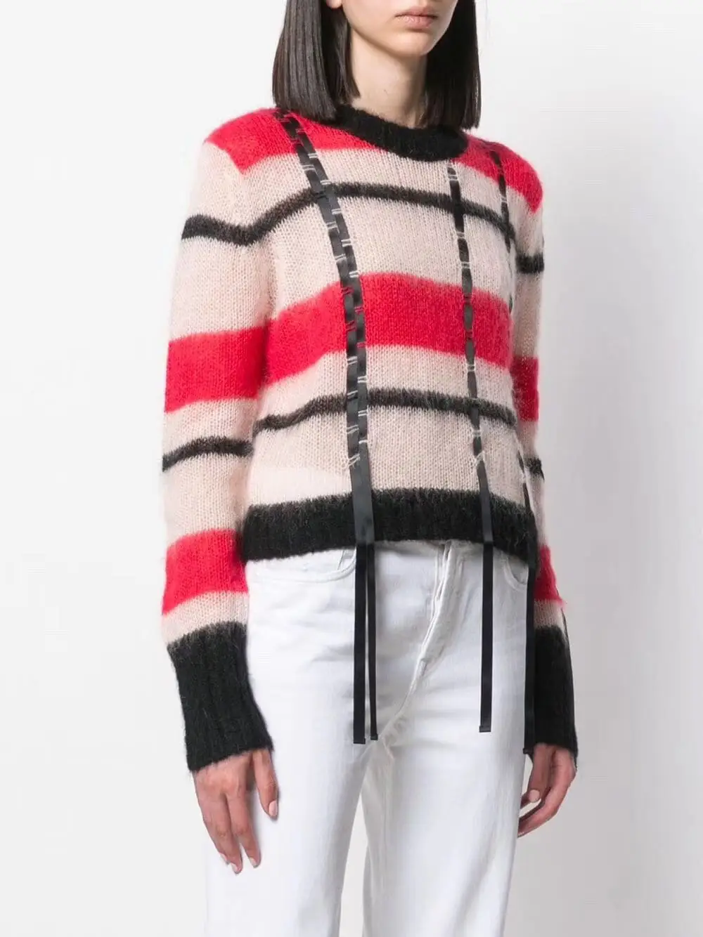 

2019 autumn and winter hand-woven ribbons Unique color matching mohair knit pullovers