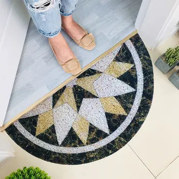 

Marble Pattern Half-round Shap Outdoor Mat Black Water Absorption Carpet Anti-Slip Bathroom Mats Doormat Home Decorative Rugs