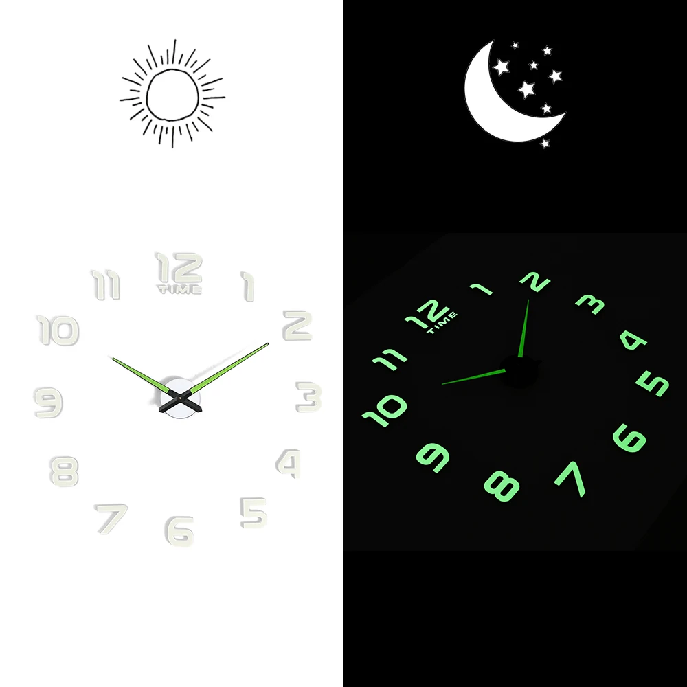 Wall Clock Wall Clock Sticker 3D Luminous Wall Clock Mirror Wall Stickers Creative DIY Clocks Removable Art Decal Home Decor Living Room Quartz Needle