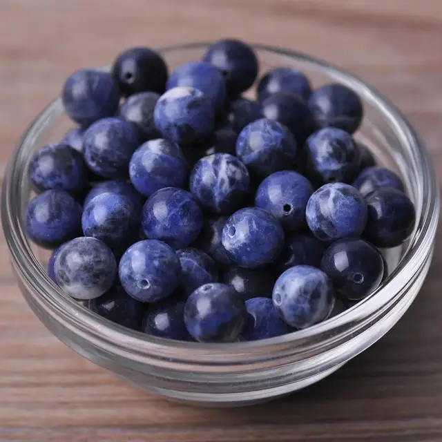 Round 4mm 6mm 8mm 10mm 12mm Natural Stone Rock Loose Spacer Beads lot for Bracelet Jewelry Making Findings DIY Crafts Blue Spots Stone