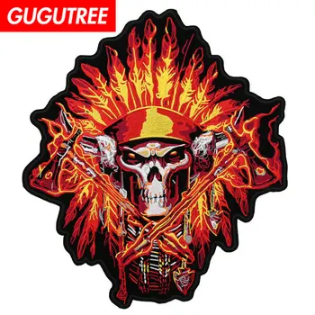 

GUGUTREE embroidery big skull fire patch animal cartoon patches badges applique patches for clothing FD-172