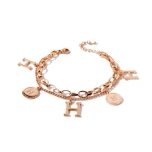 Высокое качество, брендовые ювелирные изделия, нержавеющая сталь, амулеты, н подвеска, браслет, серебро, золото, 3 тона, двойные слои, цепочка, браслет для женщин