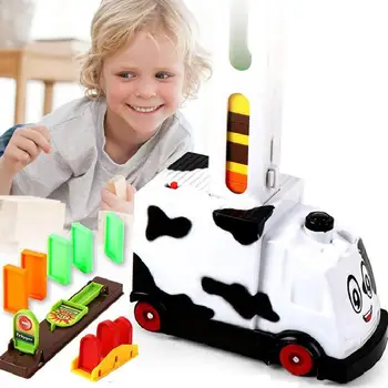 

Domino Train Toy Set Rally Electric Train Model with Game Domino Stacking Truck 100 Pcs Vehicle Colorful Blocks Car Buildin M3N6