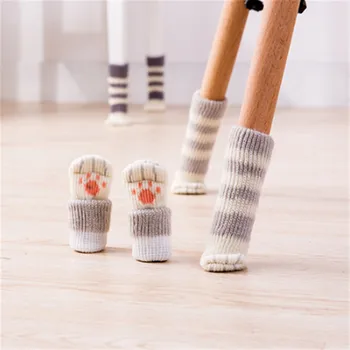 

4pcs/set Cat Paw Table Feet Socks Chair Leg Sleeve Covers Acrylic Floor Protectors Non-Slip Knitting Sock Furniture Foot Pads