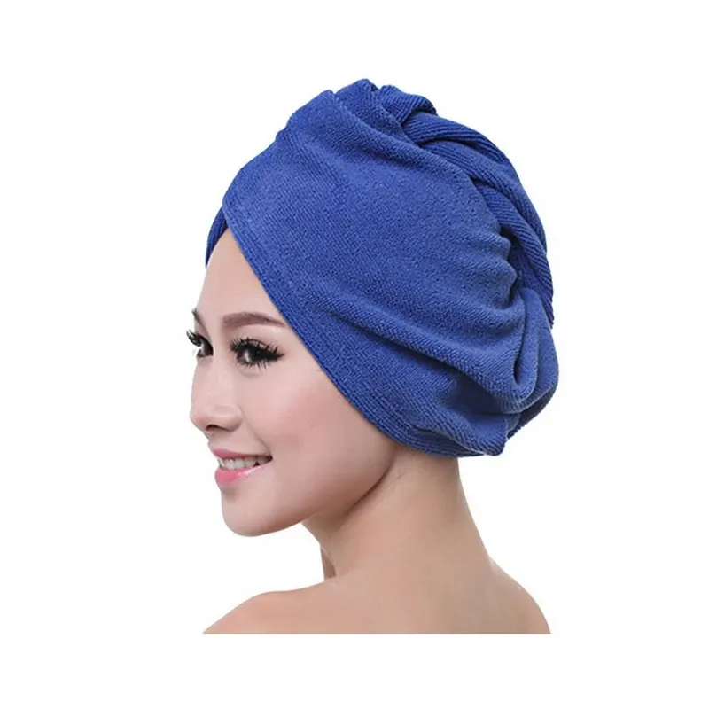 Полотенце для волос для женщин и девушек, тюрбан для волос из микрофибры, быстросохнущее полотенце для салона, аксессуары для ванной комнаты, обернутые волосы, шапка - Цвет: blue