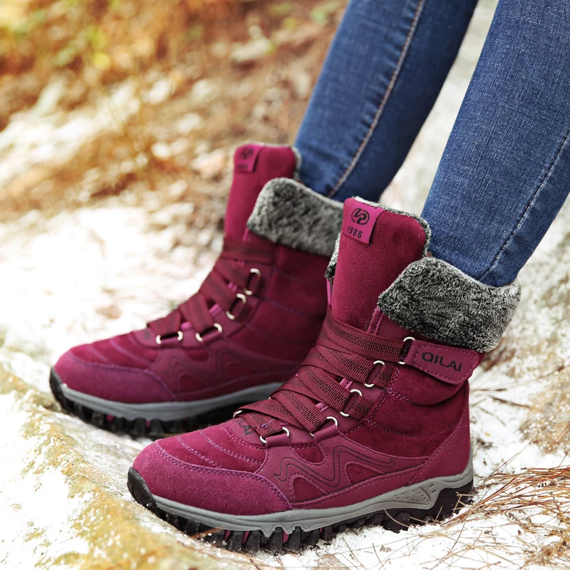 

2019 New Fashion Suede Snow Boots Leather Women Winter Warm Shoes Plush Women's Boots Waterproof Boots Flat Shoes size 42