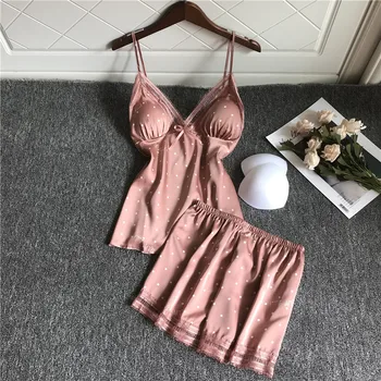 

Fashion Lace Pajamas for Woman Satin Pijama Mujer Sexy Sleep Tops Lounge Wear Women Silk Pyjamas Sleepwear Pjs Set Nightwear