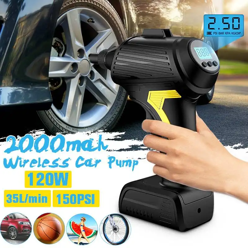 2000mAh 150PSI 35L/min автомобильный портативный воздушный компрессор, насос, перезаряжаемый насос для накачивания шин, светильник с ЖК-дисплеем, цифровой usb зарядкой