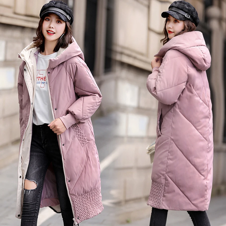 Большой размер зимнее пальто для женщин с хлопковой подкладкой модная утепленная длинная куртка зимняя парка верхняя одежда женская одежда chaqueta mujer - Цвет: Pink