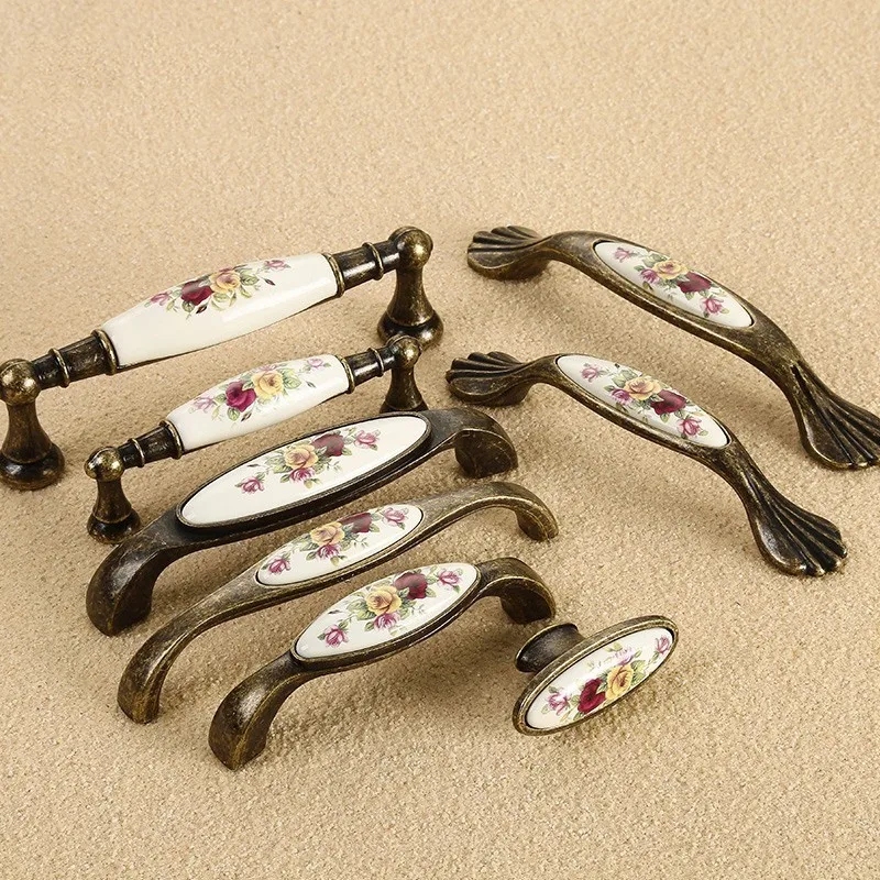 Furniture Handles Drawer Pulls Door Handles Ceramic Chinese Flower Knobs Cupboard Cabinet