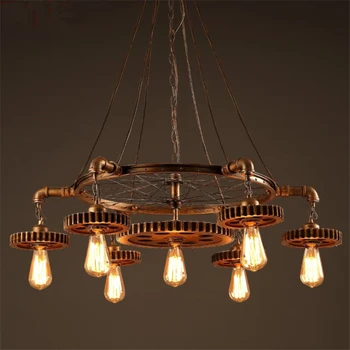 

Personality Restaurant Cafe Nostalgic Pendant Light Free Shipping Industrial Iron Loft Retro Gear Water Pipe Pendant LED Bulbs