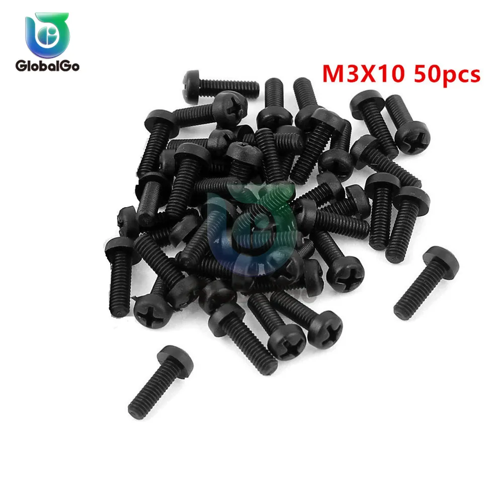 50-stks-partij-m3x10-zwarte-knop-schroef-m3-ronde-kop-phillips