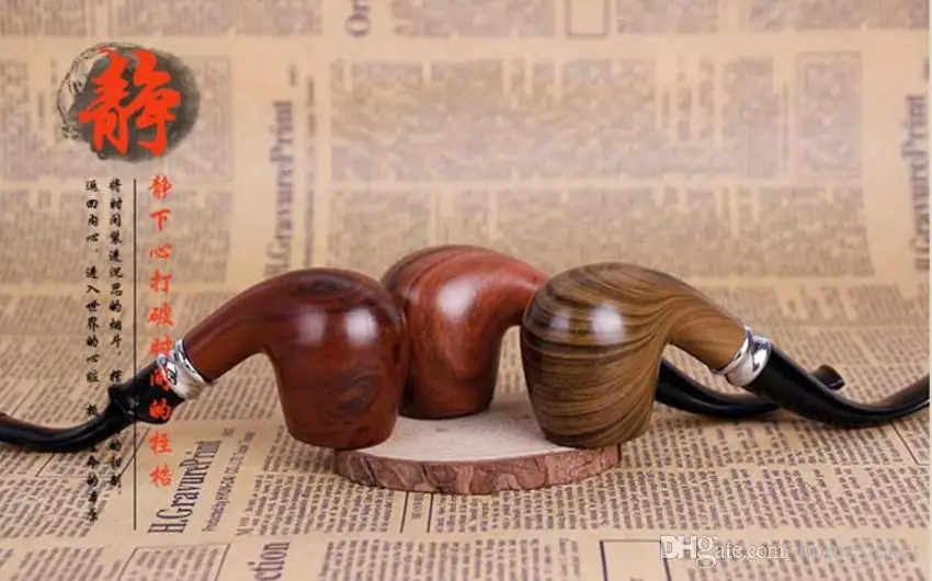 Durable Classic Wooden Smooth Standard chimney Smoking Tobacco Pipe Bent Type black Gift Set 