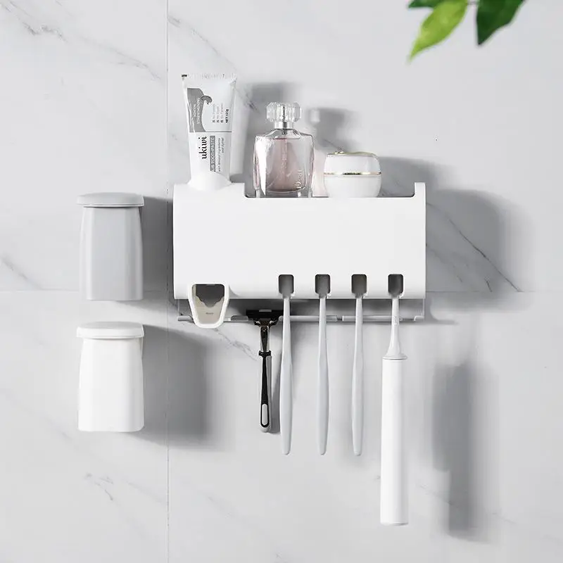 

Nordic Wall-mounted Bathroom Toothbrush Holder Automatic Toothpaste Dispenser Squeezer Home Multifunction Bathroom Accessories