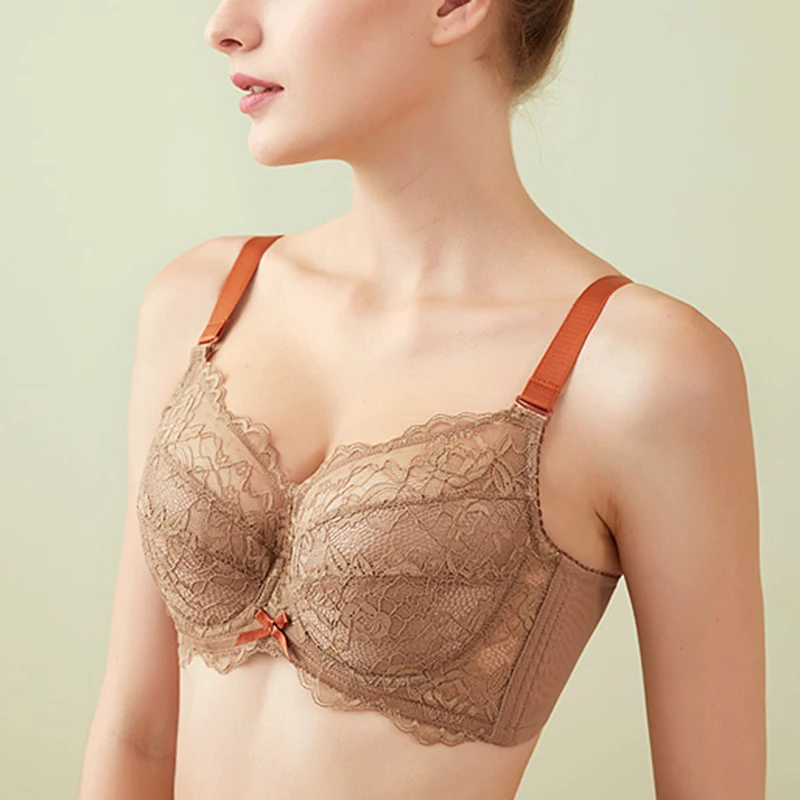 

Womens Full Coverage Non-Padded Lace Minimizer Bra Ladies Ultra Thin Unlined Underwire Female Black Lingerie 34 36 38 40 B C D E