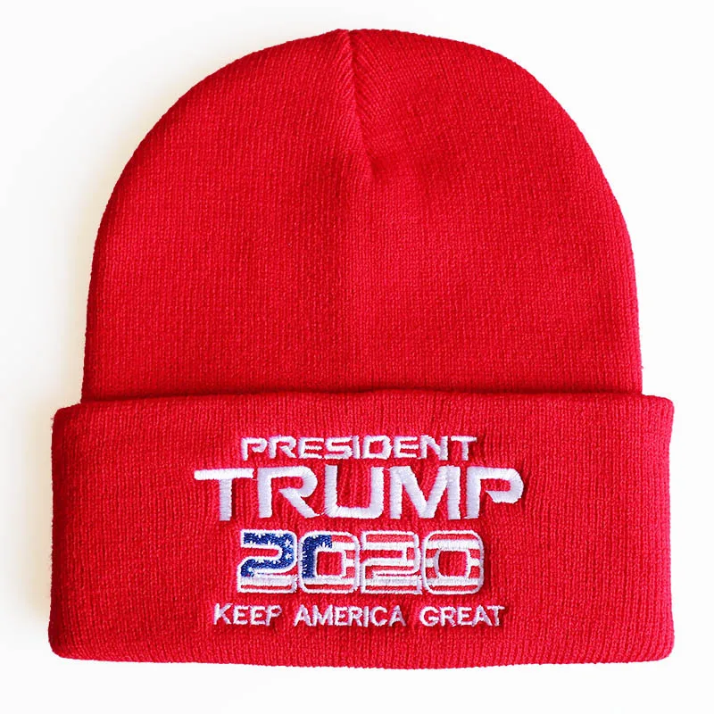 LIBERWOOD Trump, кепка с вышитым американским флагом/американским флагом, трикотажная шапка с черепами, шапка с американским флагом для мужчин и женщин, зимняя шапка - Цвет: 2 red