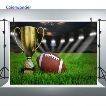 

Football With Gold Cup Glitter Stadium Green Grass Photo Background for Boy 10t Birthday Party Baby Shower Boy Photo Studio Prop