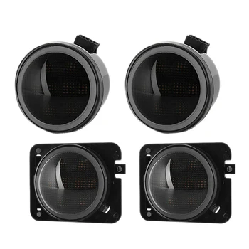 

for Jeep Wrangler JK Smoked Amber LED Front Grille Turn Signal Light Front Fender Side Marker Light Assembly