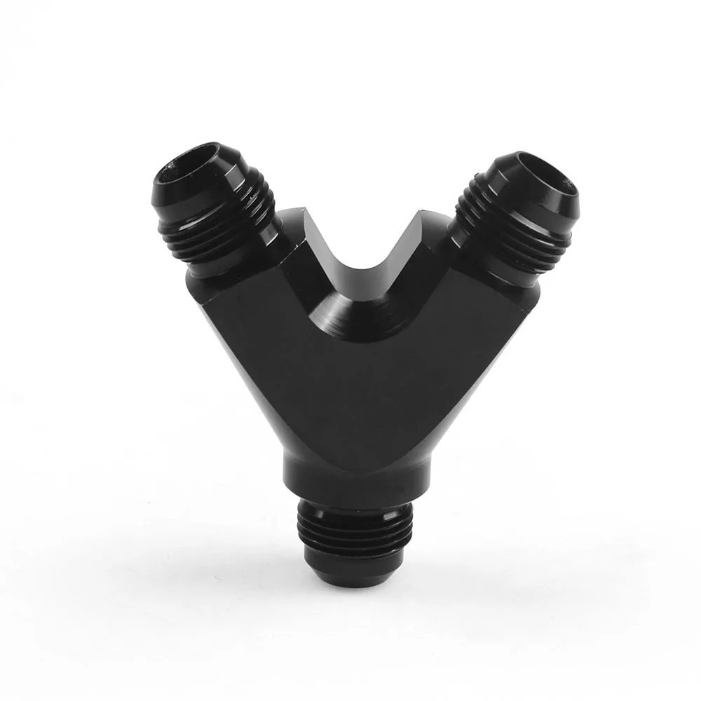 3-Way Y-Block Fitting Adapter AN6 6-AN Male to 2X AN6 6-AN Male BLACK 6AN 1PCS