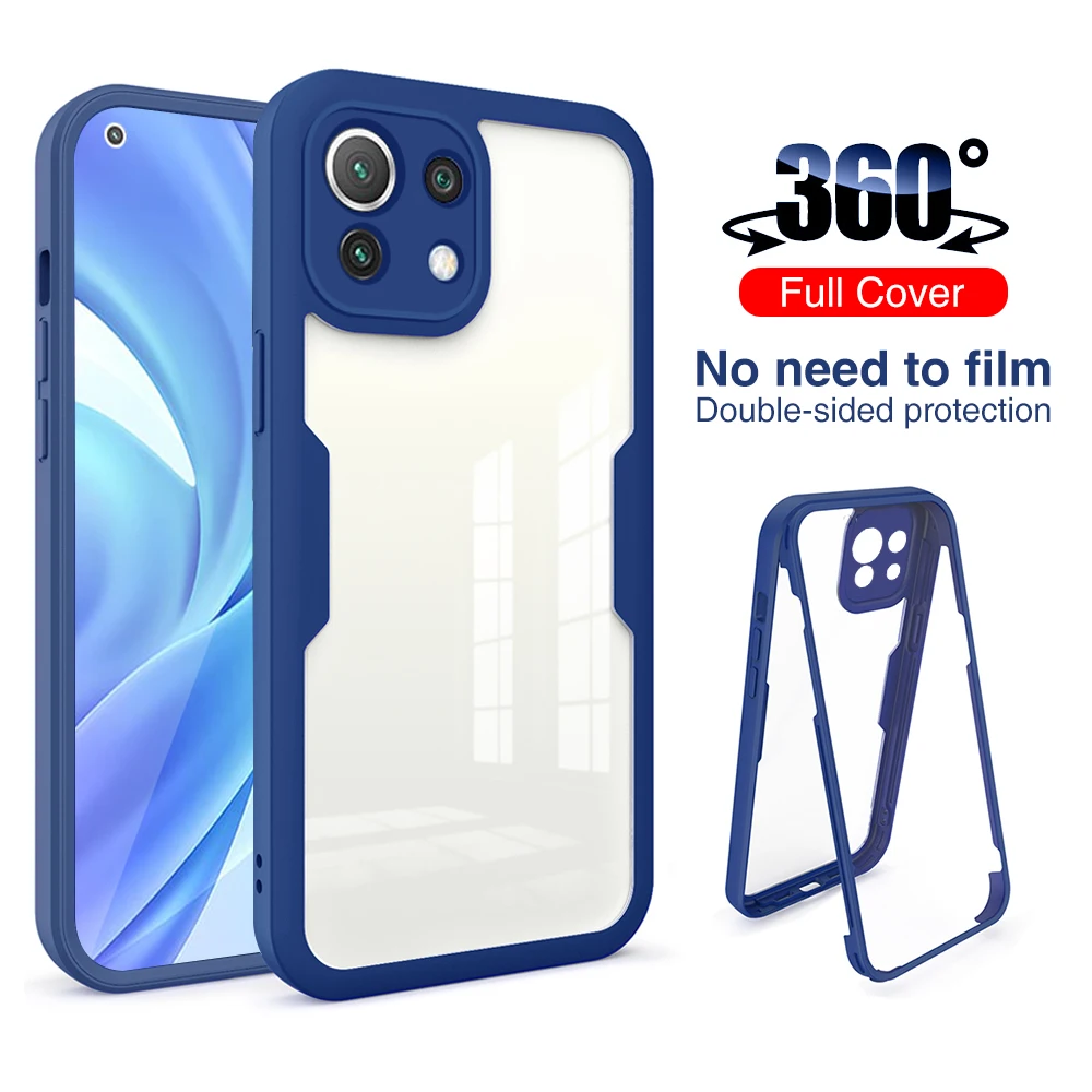 360° Full Protect Shell Cover For Xiaomi Mi 11 Lite 5G NE Case TPU+PC Double-Sided Shockproof Coque Xiomi 11Lite Mi11 Light | Мобильные