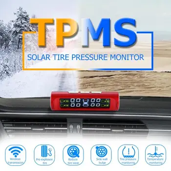 

Wireless LCD Smart Car TPMS Solar Power Auto Tire Tyre Pressure Monitoring Temp Alarm System with 4 Internal External Sensor Red