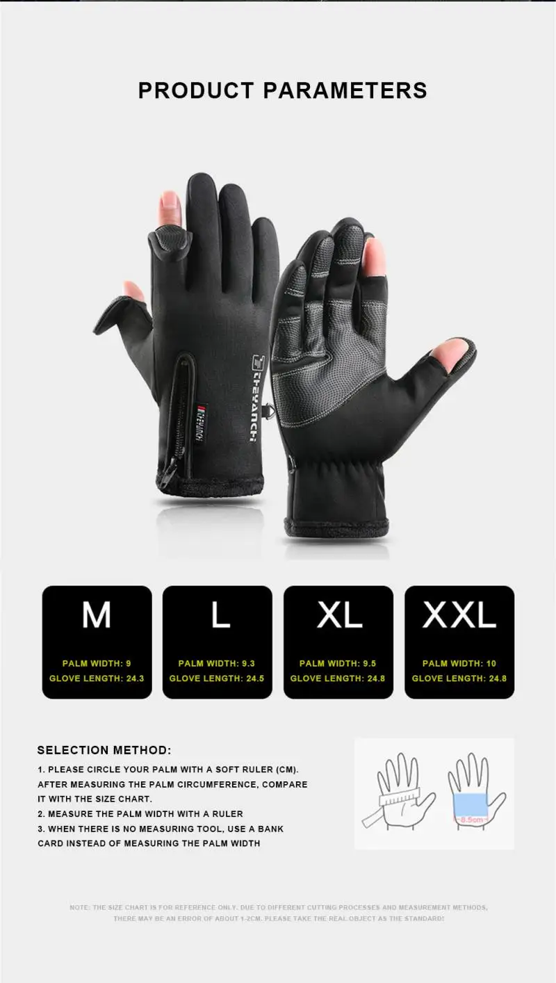 2022 1Pair Outdoor Winter Fishing Gloves Exposed Two-finger Non-Slip Screen Waterproof Non-slip Wrist Elastic Warm Fishing Glove