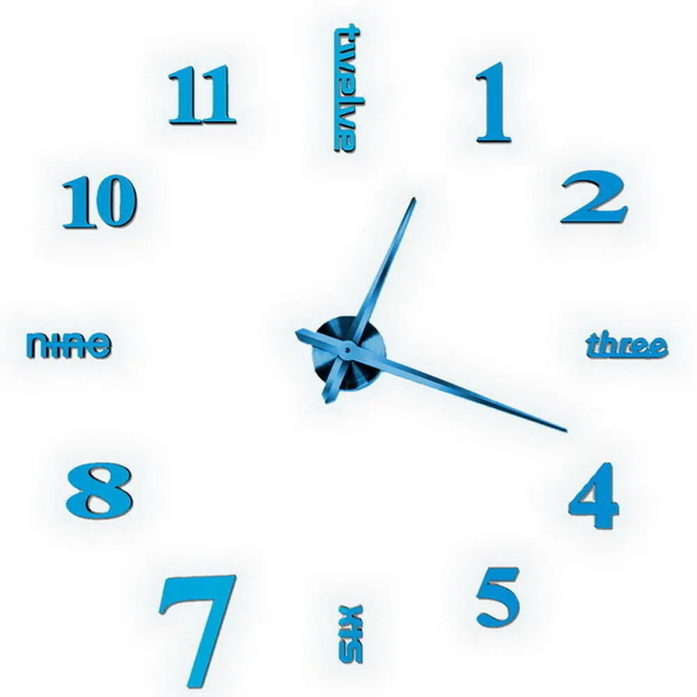 Blue 3D зеркало немой часы DIY цифровые часы гостиной спальни украшения BJStore - Color: Blue