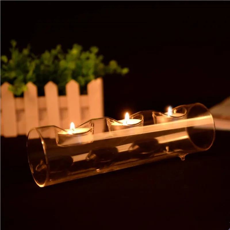 Candlelight Dinner Romance Two Holes Glass Candle Holder Home Decoration Wedding Event Decorative Props Friend Gift