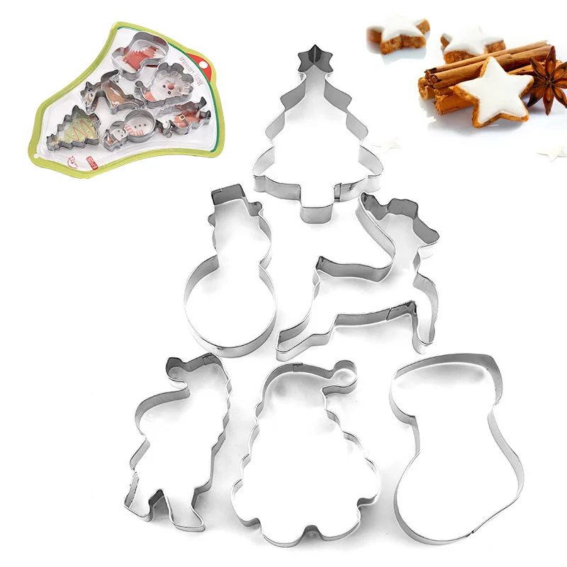 

Stainless Steel Cookie Cutter 6 Pieces Christmas Biscuit Mould Creative Baking Mould Cookie Cutter Die Set